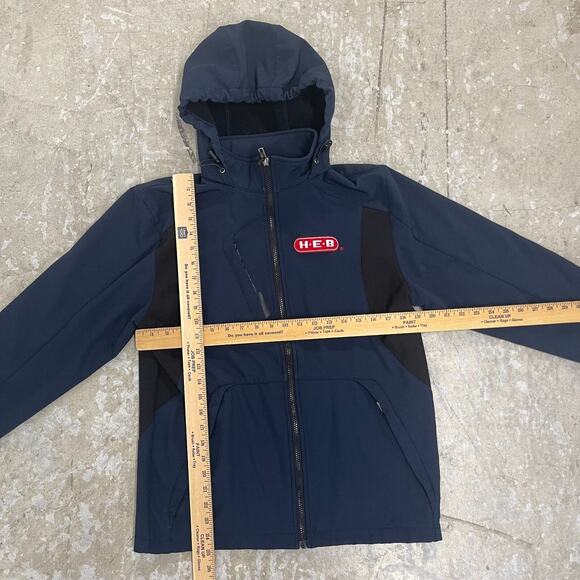 HEB Employee Jacket Mens Medium Blue Black Full Zip Soft Shell Hooded Lined - Picture 8 of 11